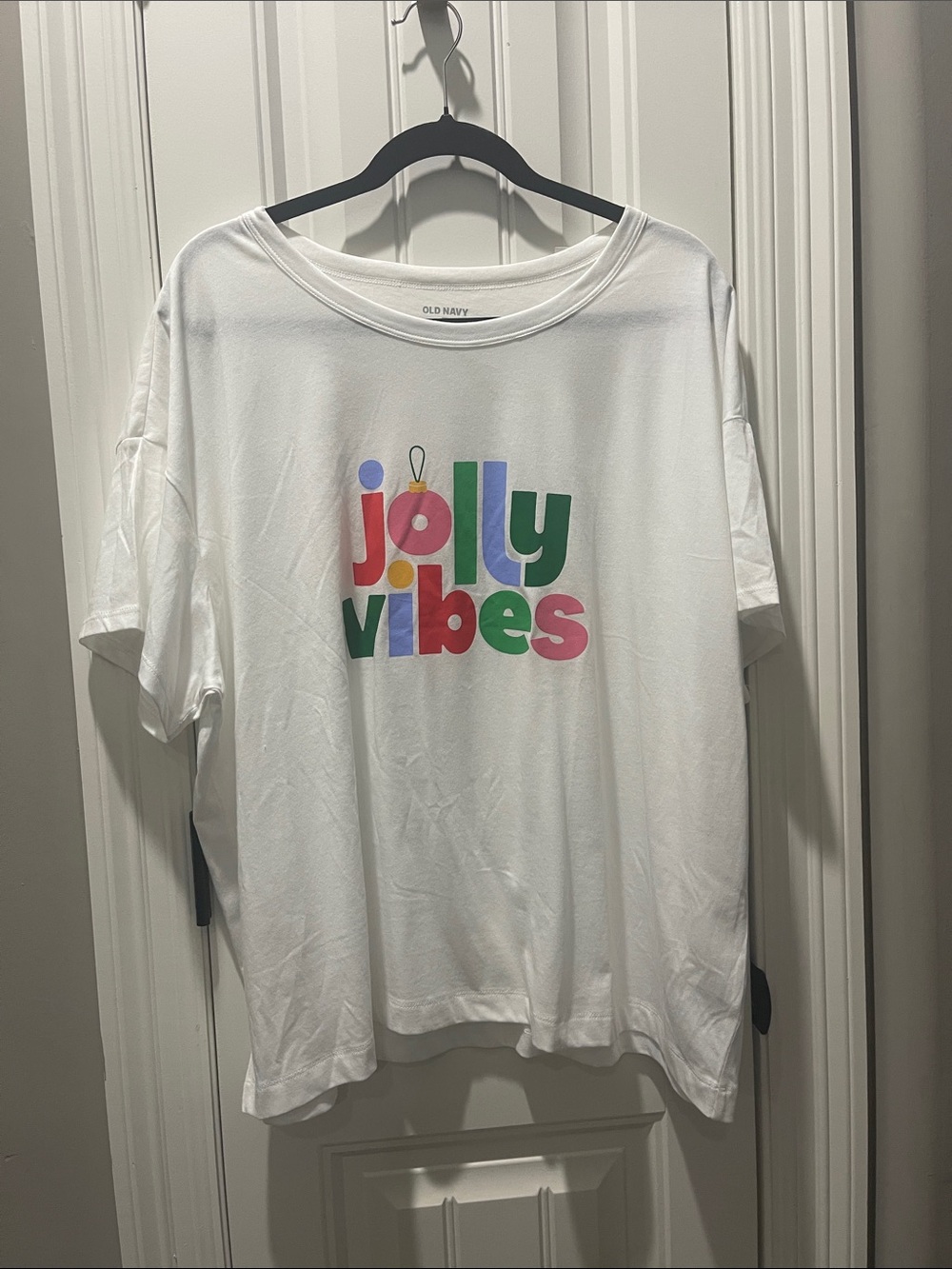 Old Navy White 'Jolly Vibes' Multicolor Graphic Tee